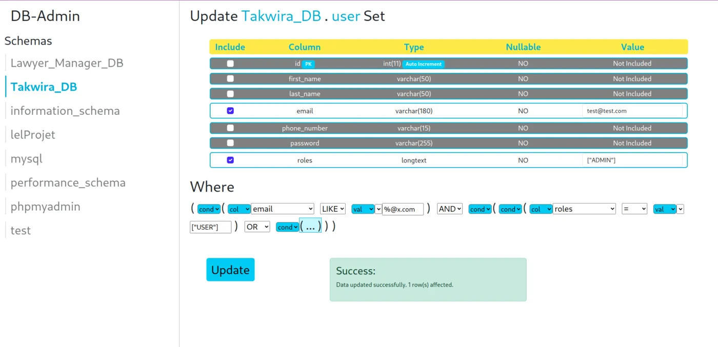 DB-Admin interface: building an UPDATE query with nested WHERE conditions